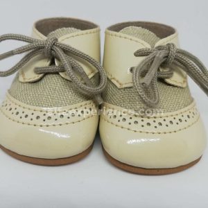 Zapato Ingles beig con cordon «lino y Charol» 7,5cm